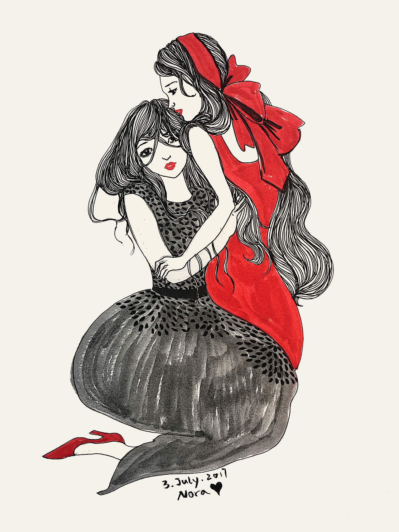 藏在头发里的小红豆