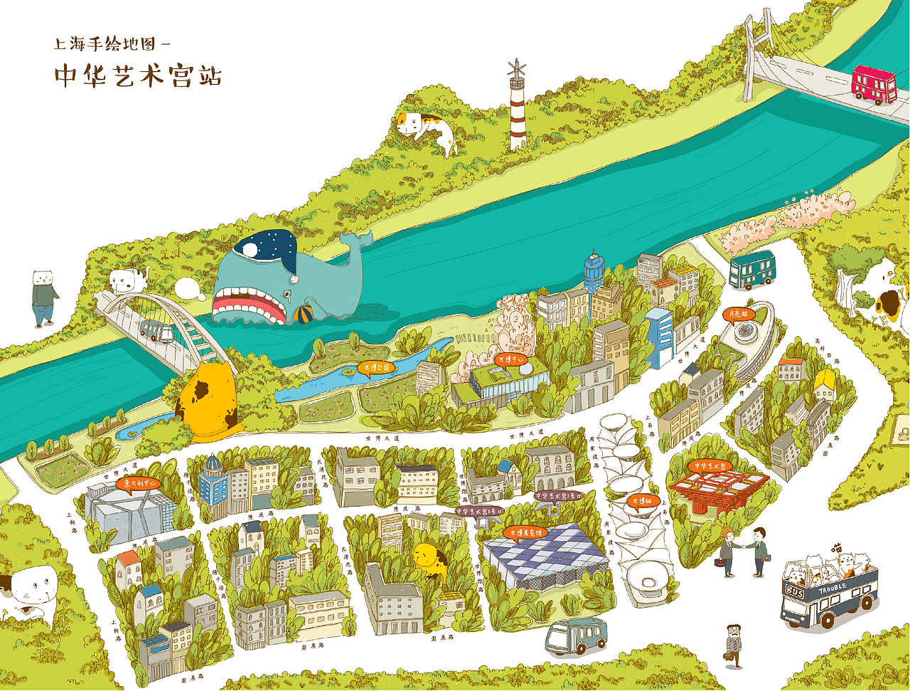 萌物版上海手绘地图