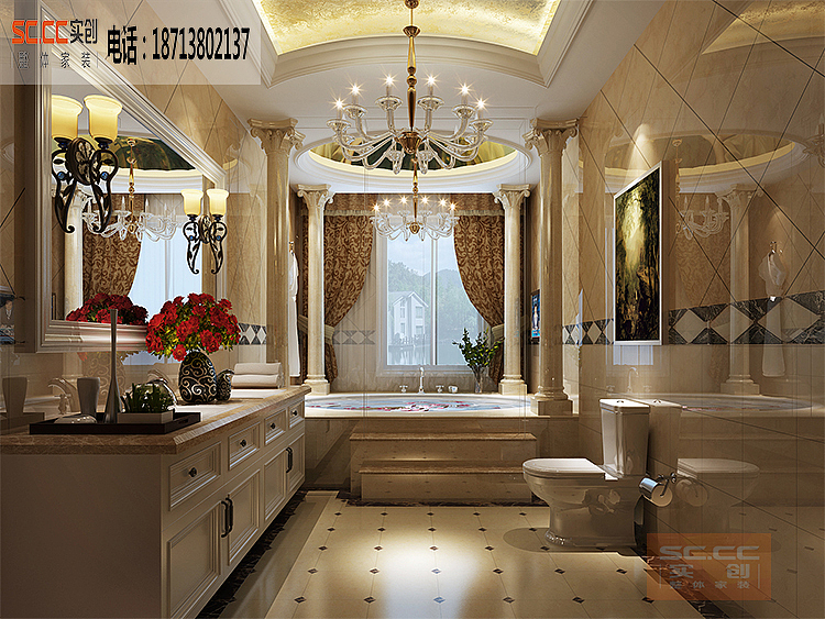 >唐山实创装饰<——南湖壹号460平米——欧式风格——主卫设计