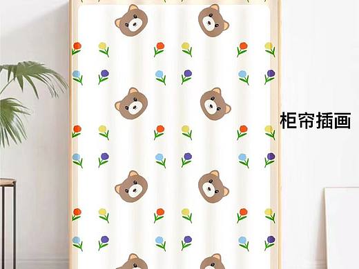 原创印花图案 小熊与小花 插画包装设计样机图