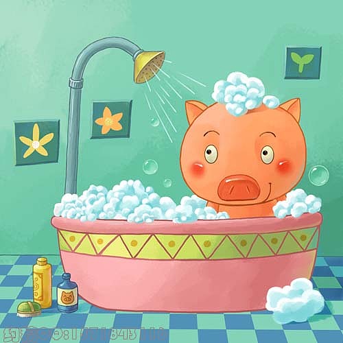 明天插画新作——儿童故事系列《不爱洗澡的小猪》，粉可爱哦!