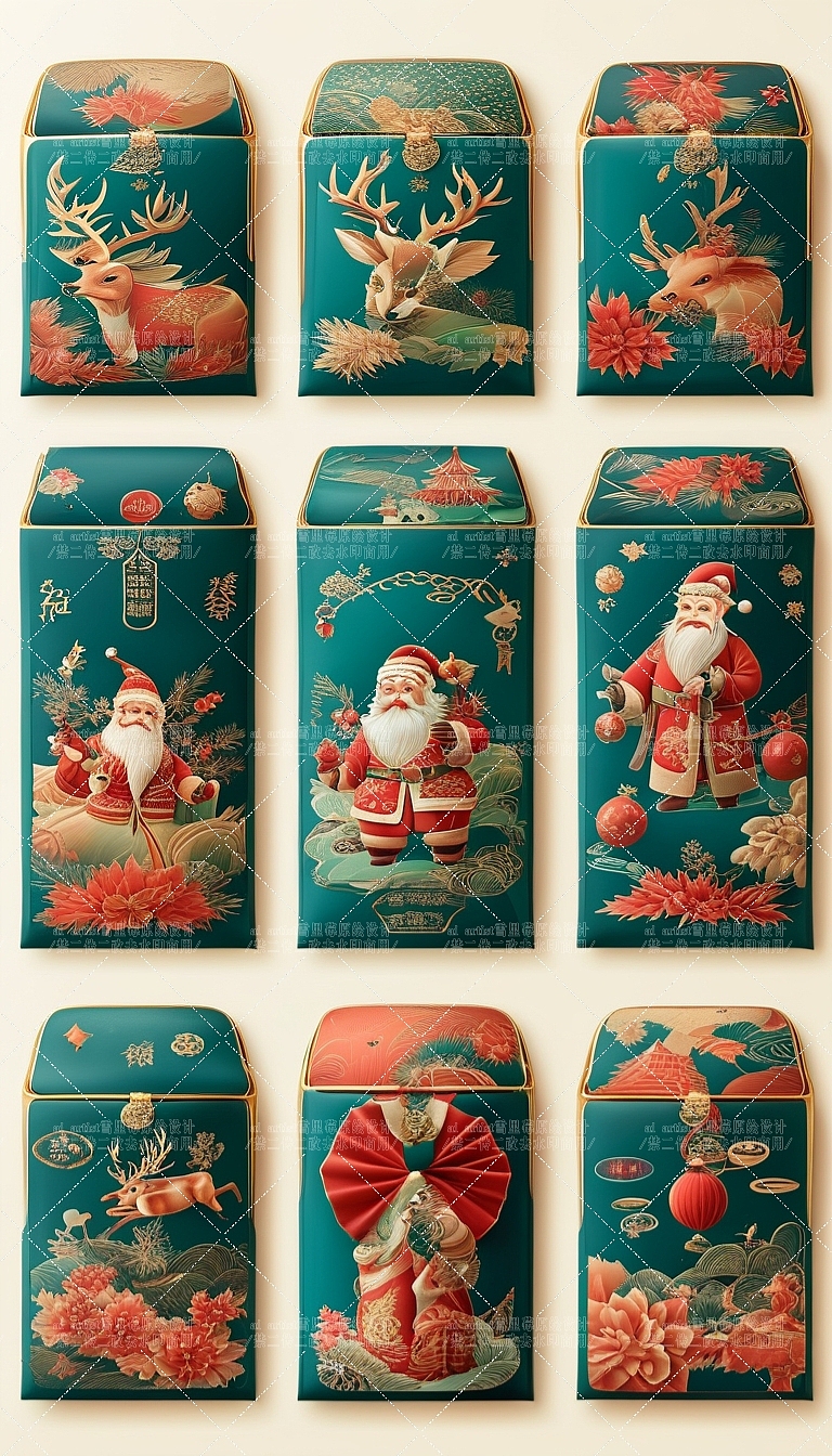 一组九宫格圣诞节奇衍生红包福袋设计节日style（图ZMzgxOTU3OTA4） - AI作品 - 站酷设计师雪里莓工作室原创素材 - 站酷ZCOOL