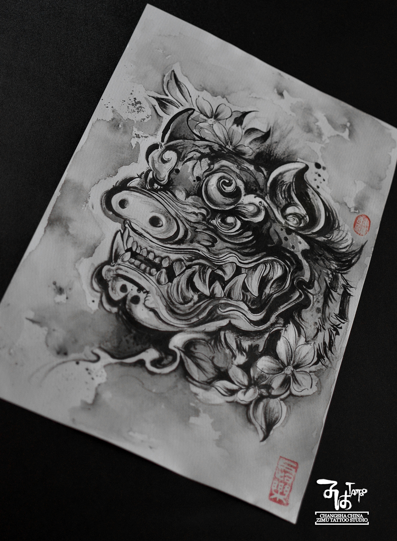 长沙子沐刺青水墨泼墨涂鸦中国风