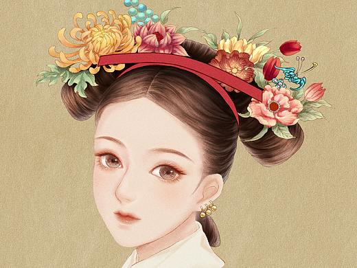 高漫的古风绘画直播课程之《清代女子旗头》