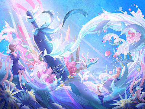 蓝海之鲸起泡酒插画（个人主页-ZNjUxNTAxOTI=） - 商业插画 - 站酷设计师yokiz原创素材 - 站酷ZCOOL