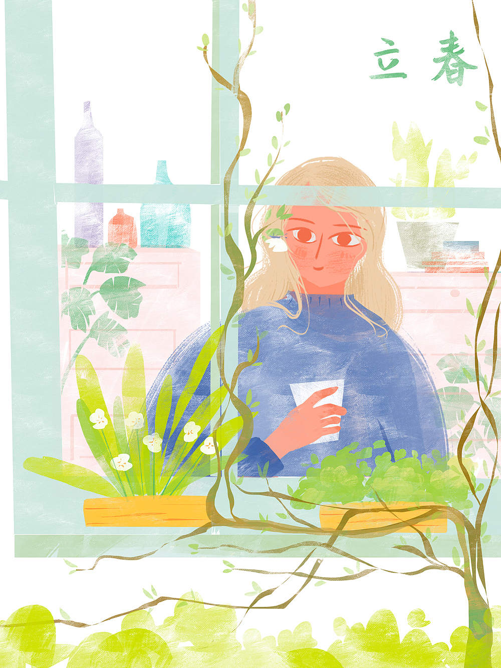 原创清新唯美二十四节气插画-春（图ZMTM1MjYxNDY4） - 商业插画 - 站酷设计师春木芽原创素材 - 站酷ZCOOL
