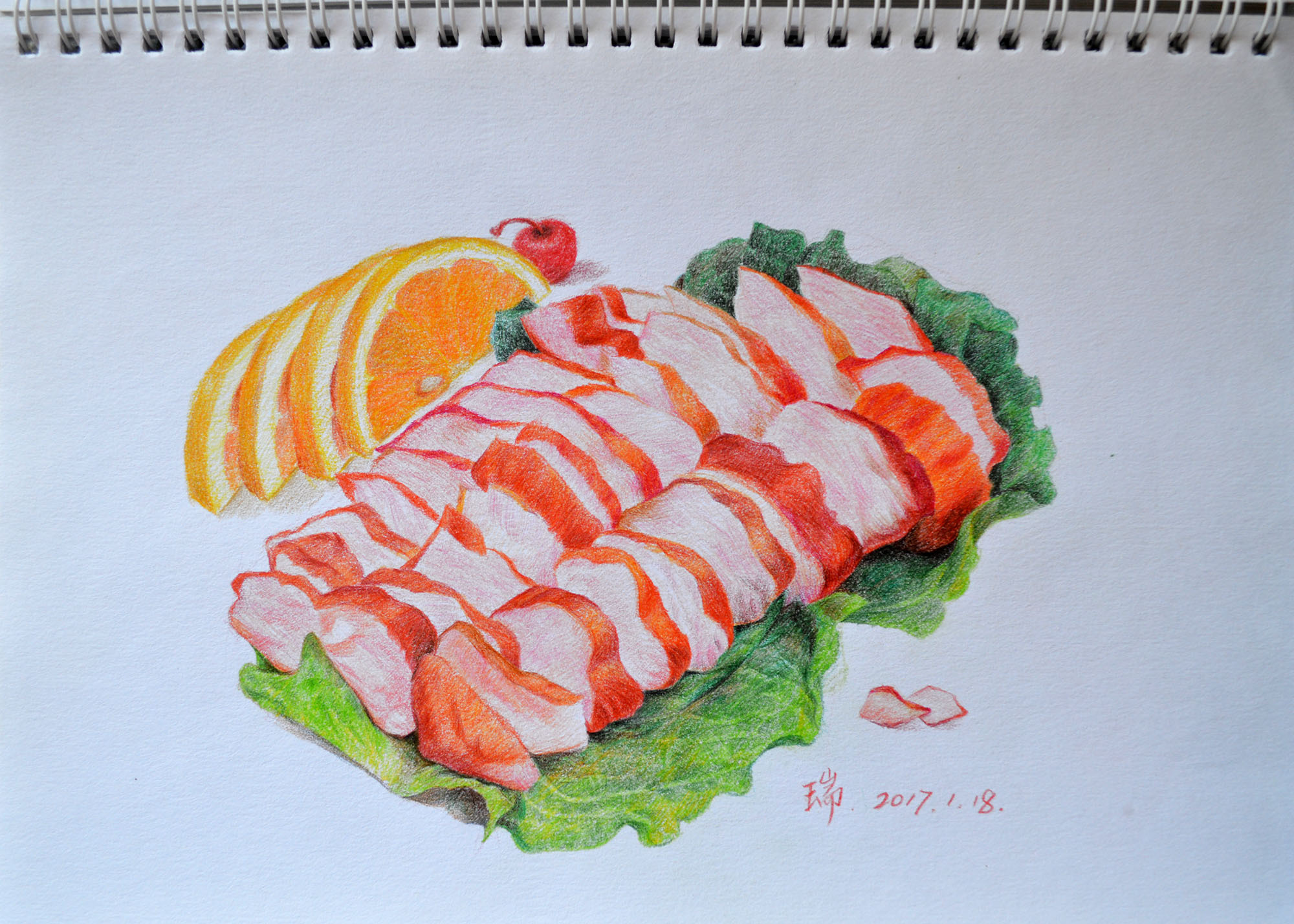 彩铅素描《烤肉》