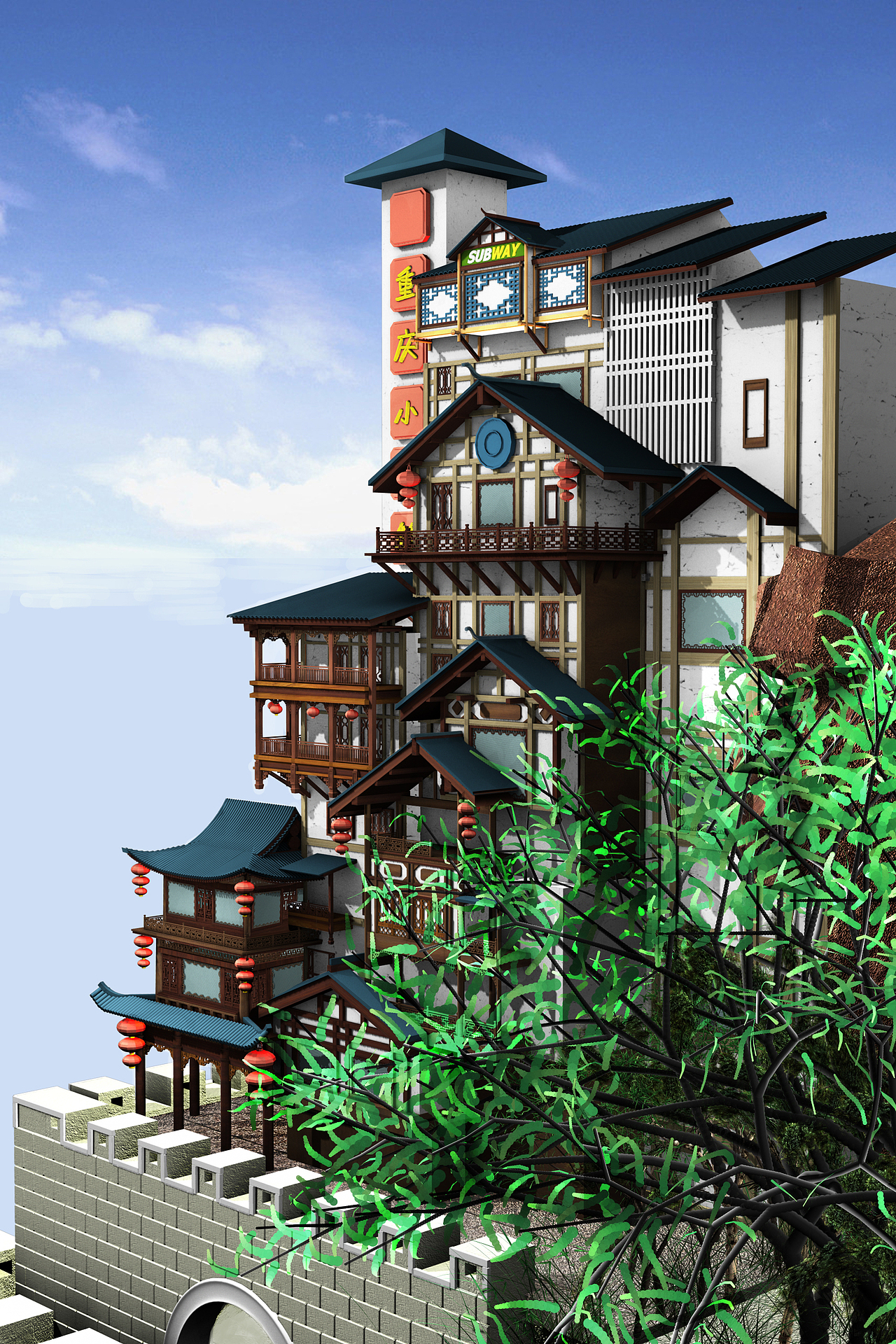 洪崖洞（图ZOTQ3MDcyOA==） - 建筑/空间 - 站酷设计师sunbinqj原创素材 - 站酷ZCOOL