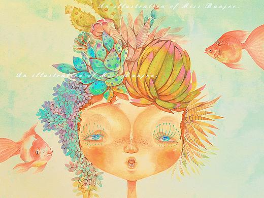 女孩和海/鸟/果实的肖像