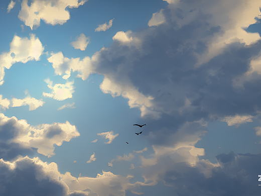 #AI創(chuàng)作實驗室#陽光、天空、鳥、白云（個人主頁-ZNjI2NzA2NzI=） - AI作品 - 站酷設(shè)計師一位農(nóng)夫原創(chuàng)素材 - 站酷ZCOOL