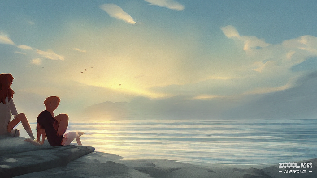 #AI创作实验室#海边日出情侣