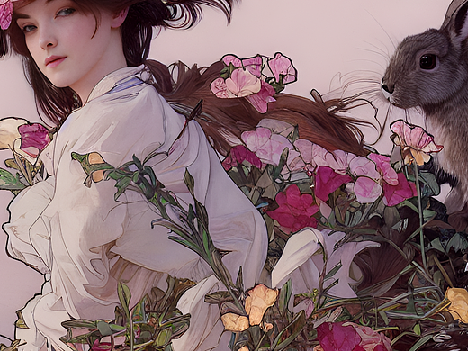 #站酷夢(mèng)筆#奔跑的兔子，花朵，高度詳細(xì)的，數(shù)字繪畫，（個(gè)人主頁(yè)-ZNjMyNTY3MjQ=） - AI作品 - 站酷設(shè)計(jì)師棒球帽子原創(chuàng)素材 - 站酷ZCOOL