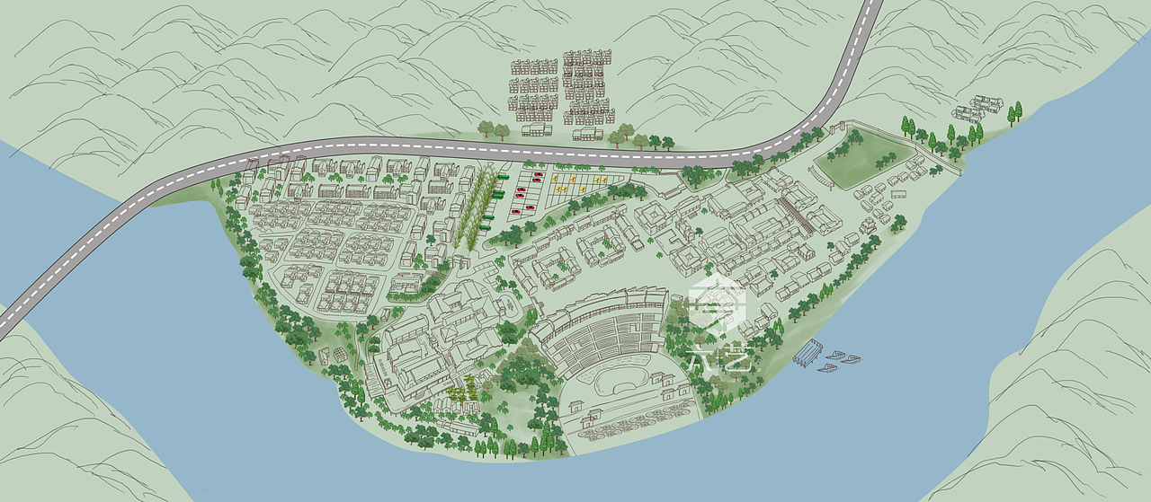 梦里老家 （大型山水实景演出）景区手绘地图导览图（图ZMjIxMzY4NzQ4） - 商业插画 - 站酷设计师手绘地图六藝設計原创素材 - 站酷ZCOOL