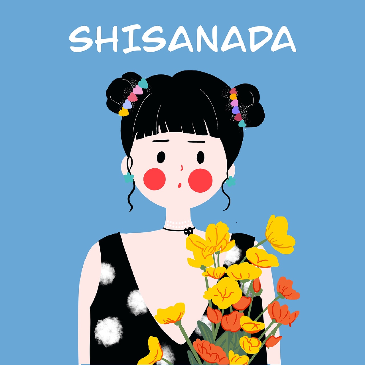 头像|丸子头小姐姐原创插画头像|中直发女生原创插画头像|捧花女生