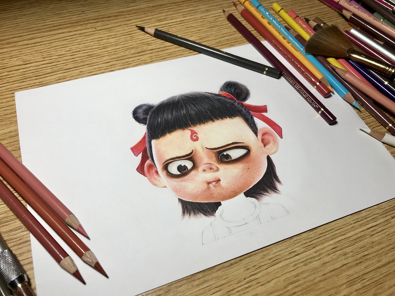 彩铅小哪吒（图ZMTgwNDI1MDgw） - 绘画 - 站酷设计师一兮手绘原创素材 - 站酷ZCOOL