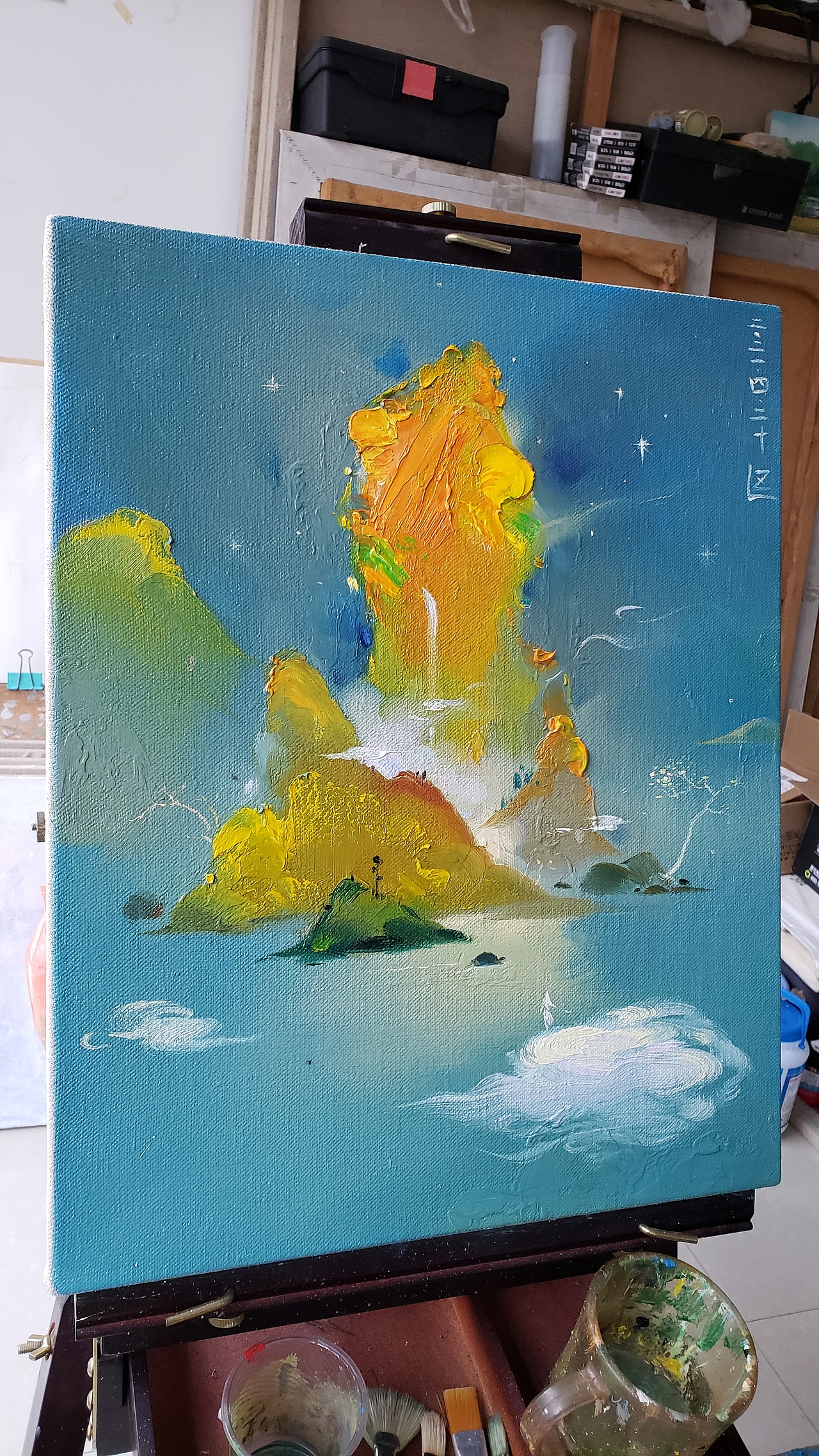 写意油画50*40cm《星空山水》（图ZMjUxOTkxNjc2） - 绘画 - 站酷设计师张临原创素材 - 站酷ZCOOL