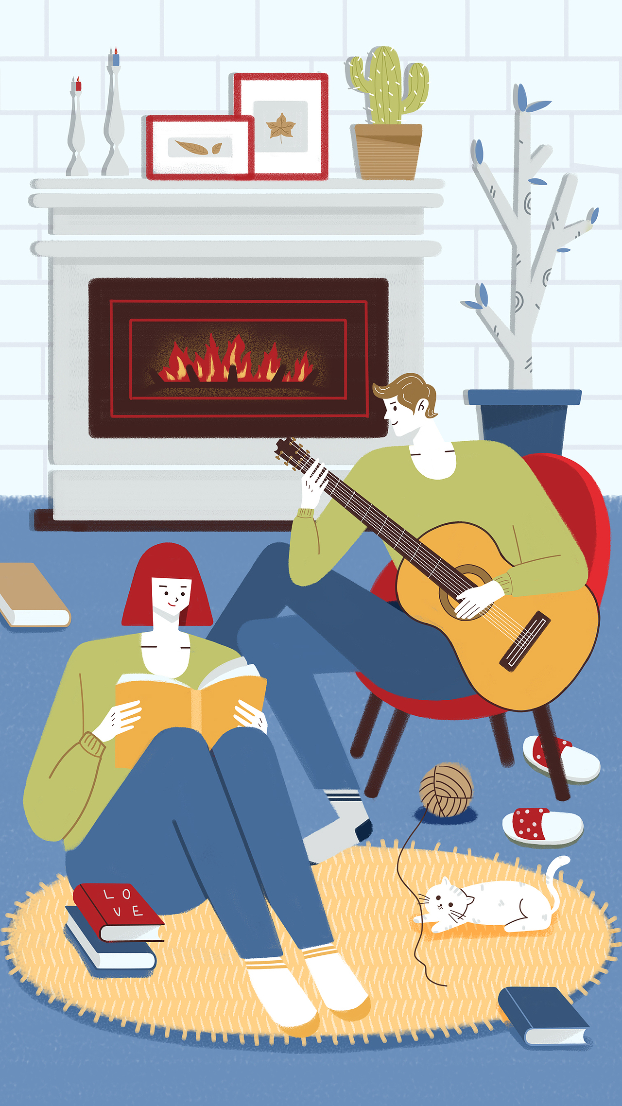 情侣家居生活场景插画