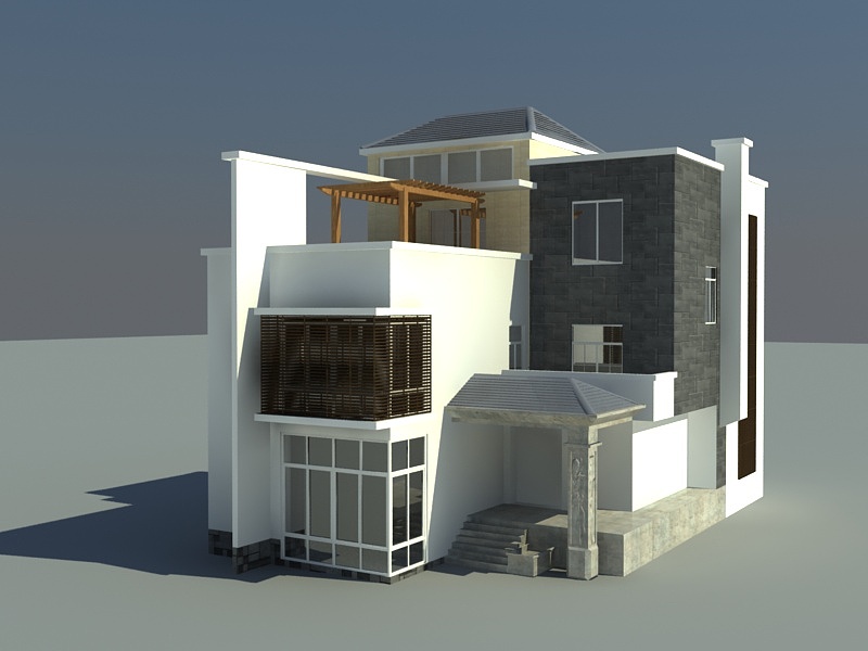 别墅三维外景建模渲染