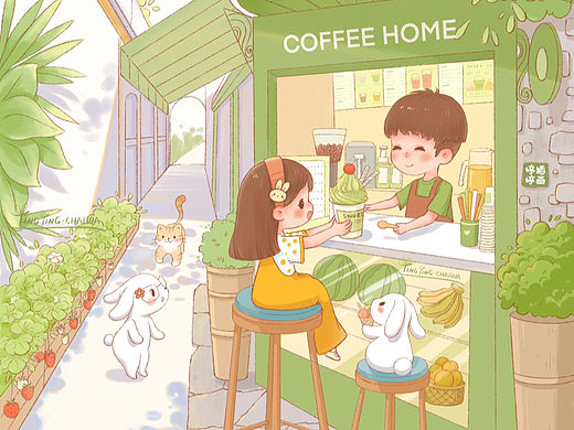 夏日街角（个人主页-ZNjMwNTYyNTY=） - 儿童插画 - 站酷设计师婷婷插画原创素材 - 站酷ZCOOL