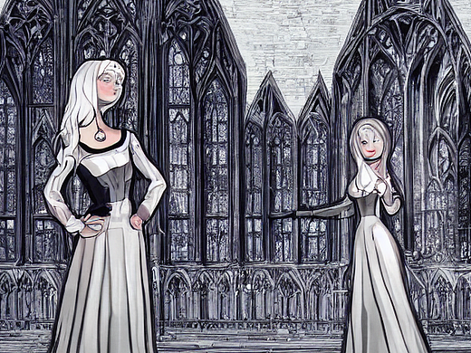 #AI创作实验室#琉璃女仆，透明，连衣裙，哥特建筑