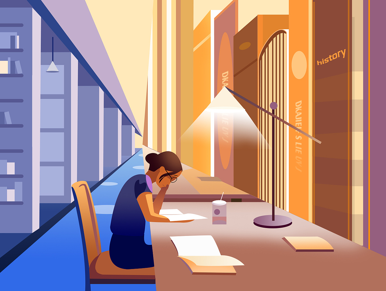 侧视图 图书馆认真看书的小姐姐 太喜欢这个构图了 墨迹了好几天终于