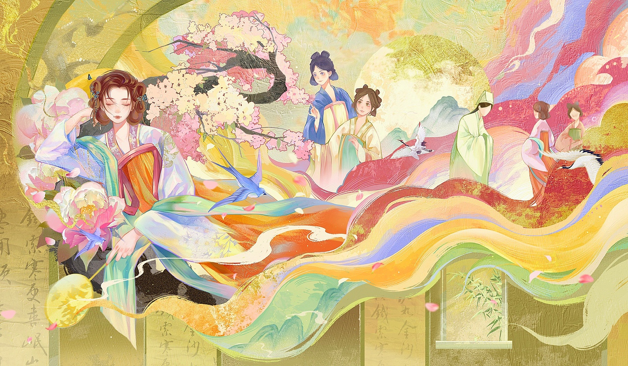 游园惊梦插画（图ZMzY1NzY1OTEy） - 商业插画 - 站酷设计师秃头大王林小强原创素材 - 站酷ZCOOL