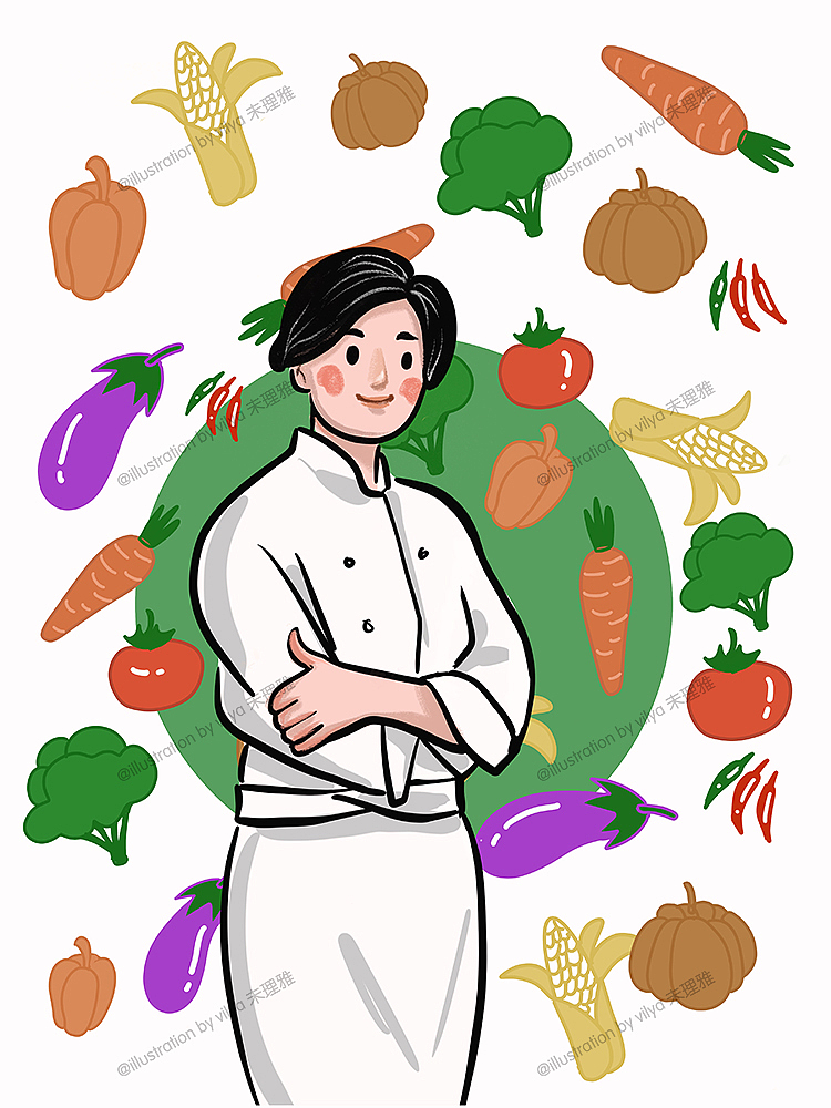 蔬菜食物背景和厨师职业人物形象（图ZMTk4MTgwNTMy） - 商业插画 - 站酷设计师未理雅原创素材 - 站酷ZCOOL