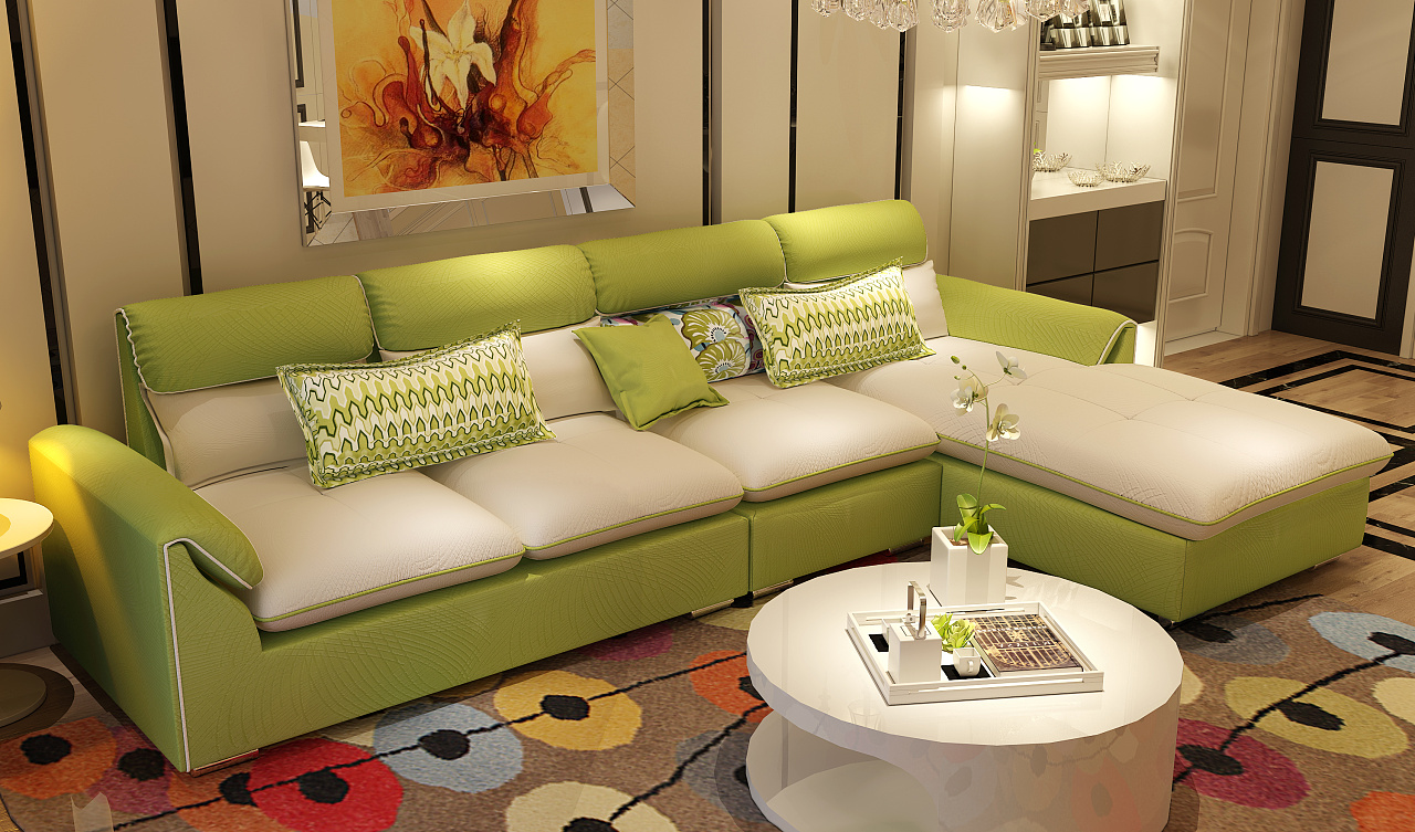 淘宝/天猫家具布艺沙发3d效果图制作---绿色小清新