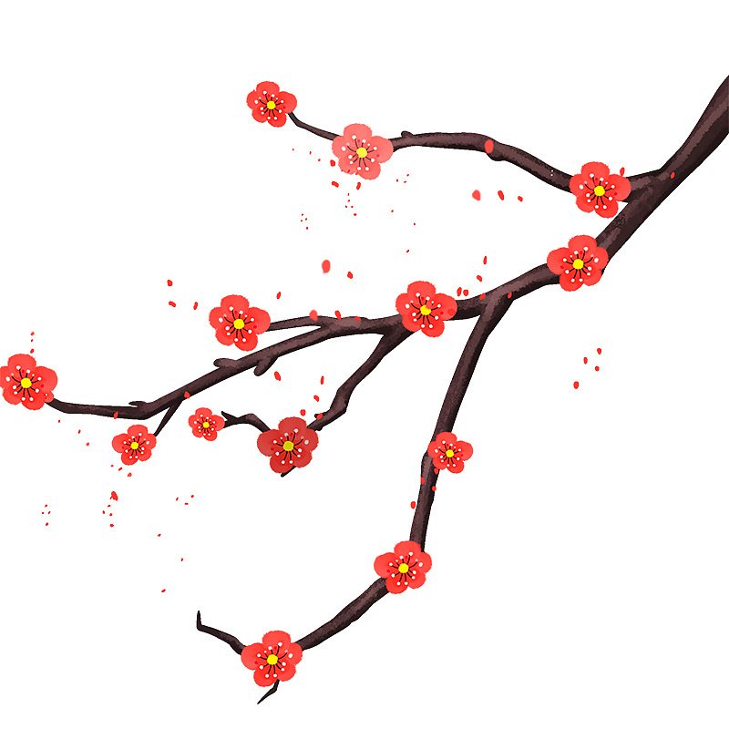 一组手绘桃花梅花