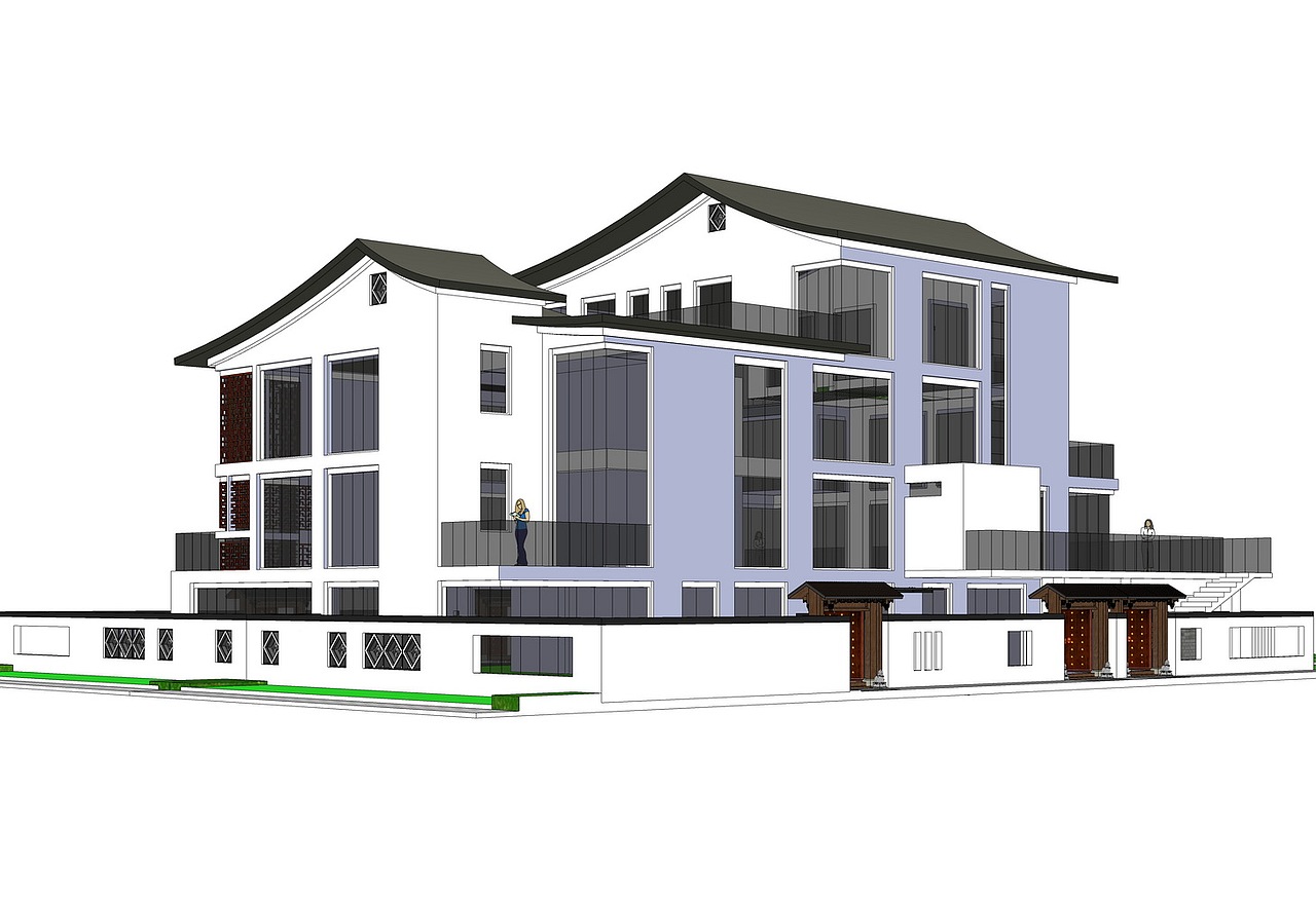 新中式别墅su模型下载