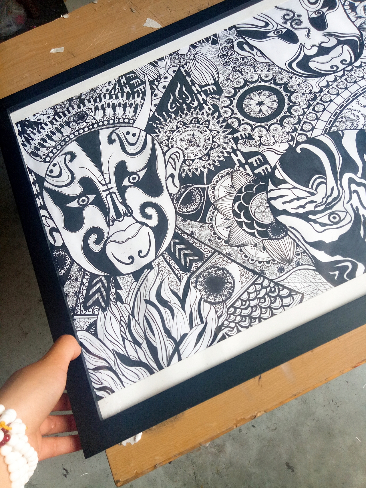 京剧脸谱黑白装饰画