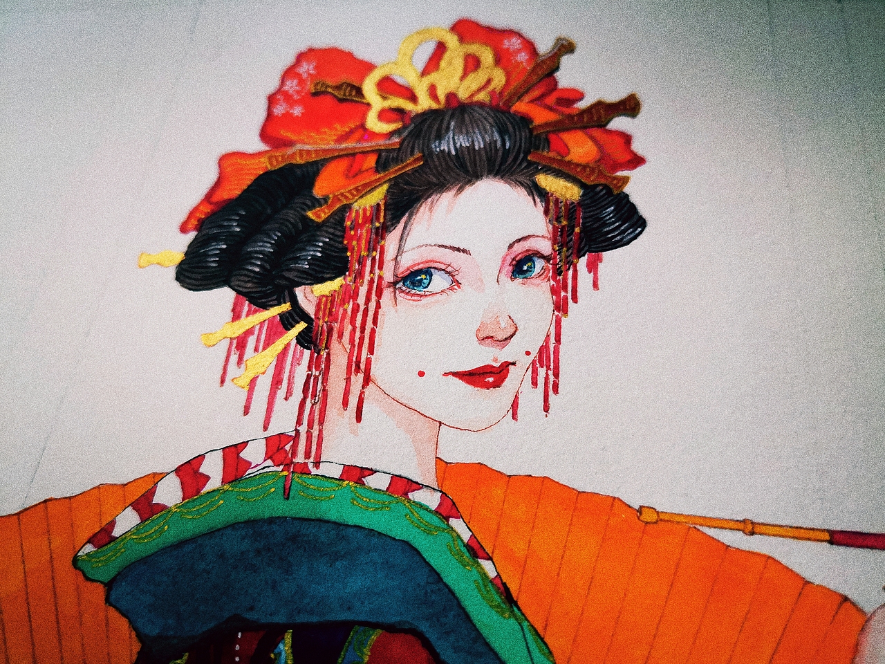 水彩插画恶女花魁