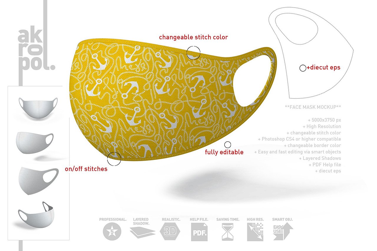 日常防护型口罩图案设计样机模板Face Mask Mockup
