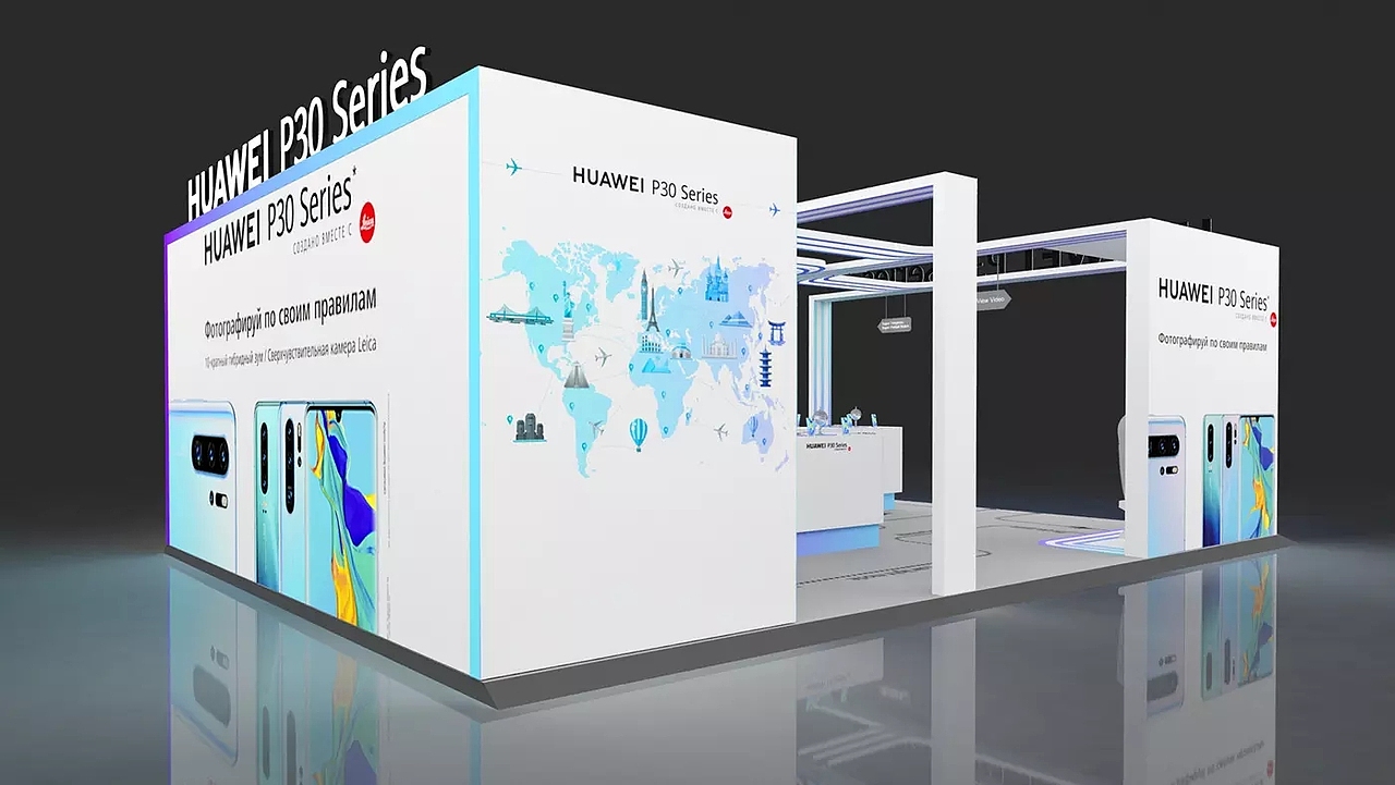 华为展位展会展台展览展点工装家装快闪店3d效果图设计