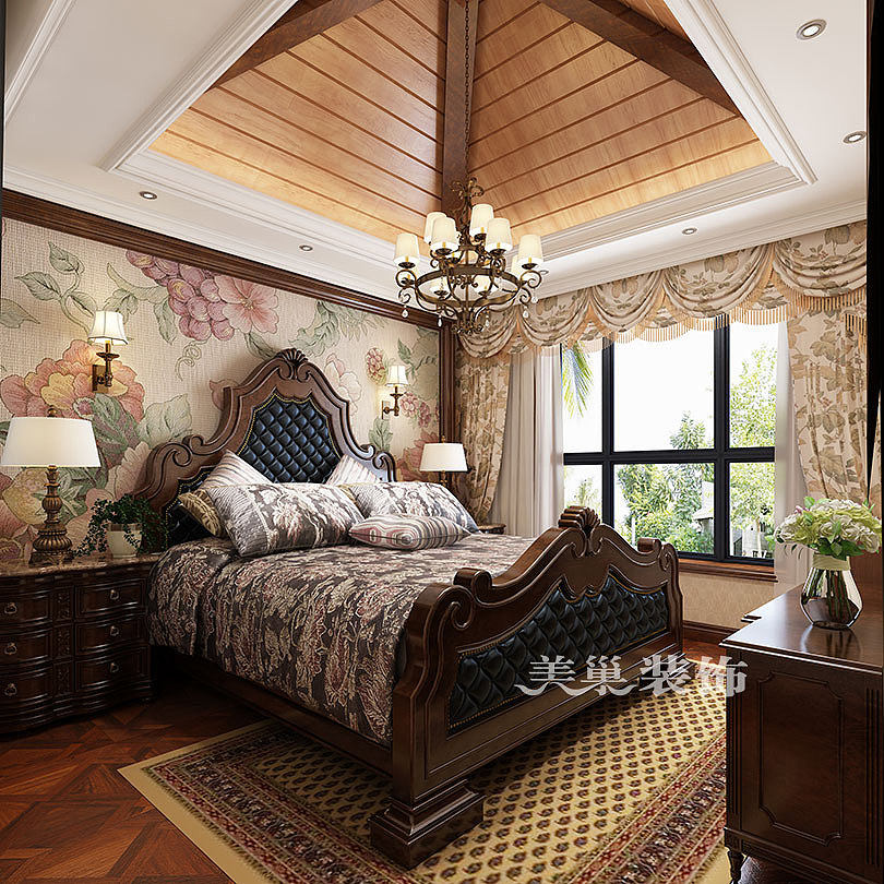 安阳自建别墅430平美式乡村风格装修需要多少钱---卧室