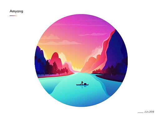 一组山水插画