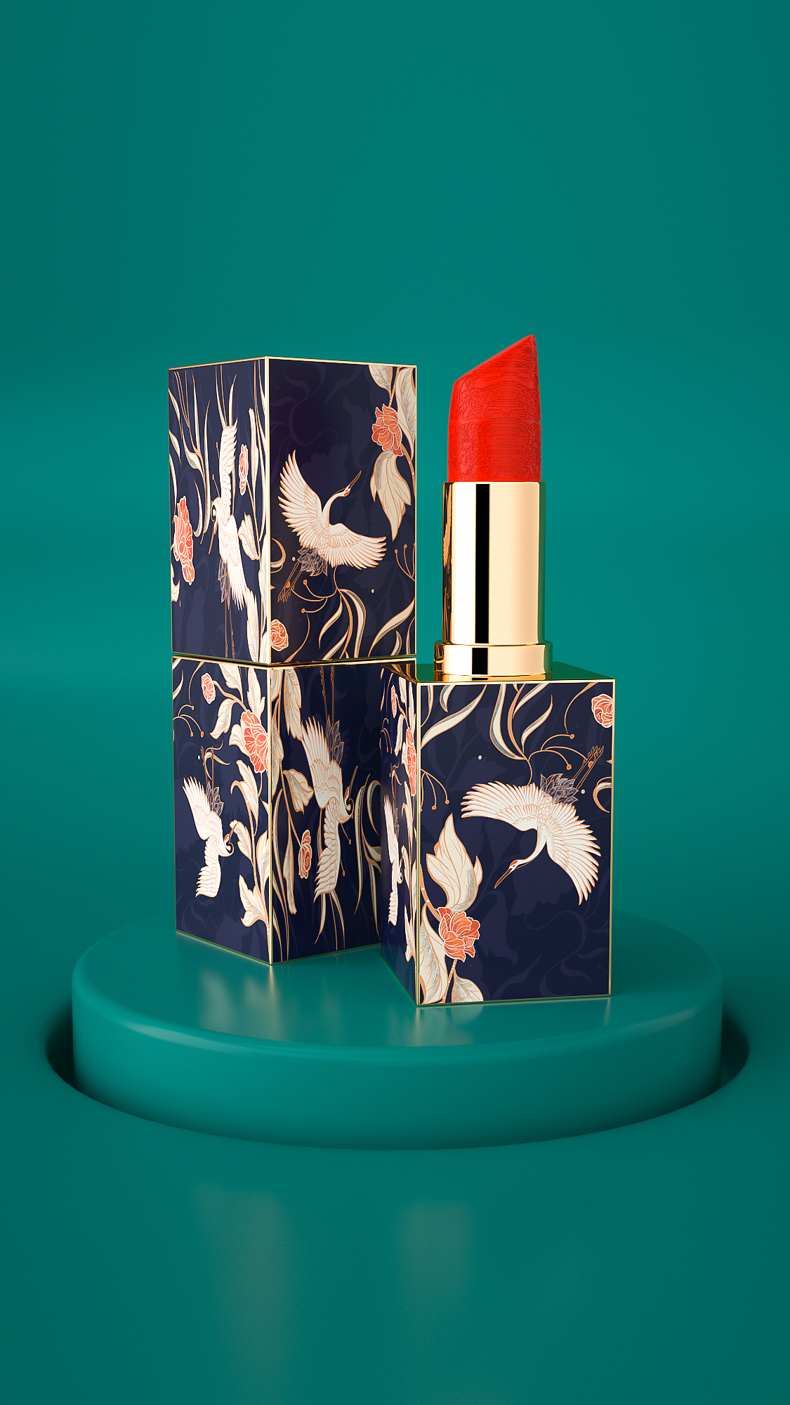 国潮化妆品口红美妆蛋化妆刷眼影盒眼线笔建模渲染