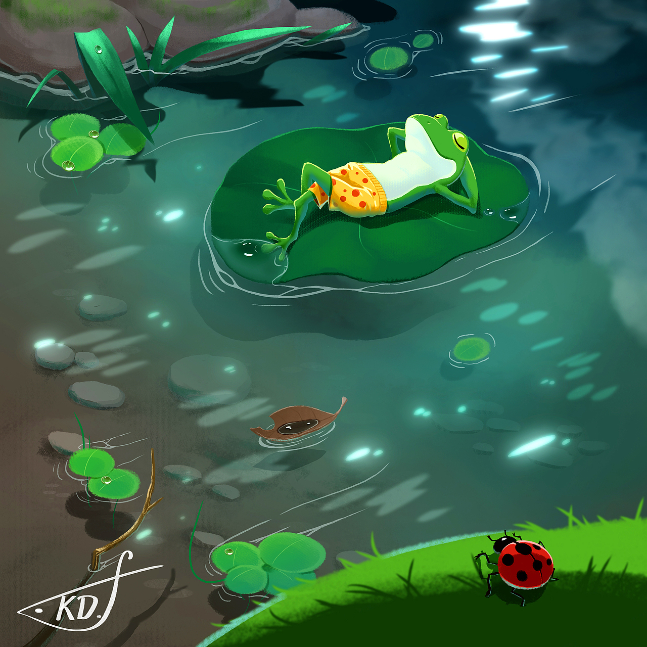 贪睡蛙（图ZMjQwMTQ3NTg0） - 儿童插画 - 站酷设计师骑士鱼KDf原创素材 - 站酷ZCOOL