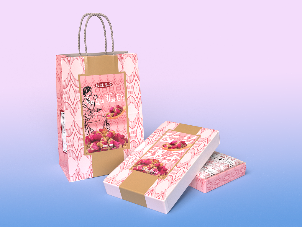 玫瑰花茶蛋糕礼盒类产品包装设计（3D效果图）（图ZMjU4ODc2OTgw） - 产品 - 站酷设计师秋裤大宅狼原创素材 - 站酷ZCOOL