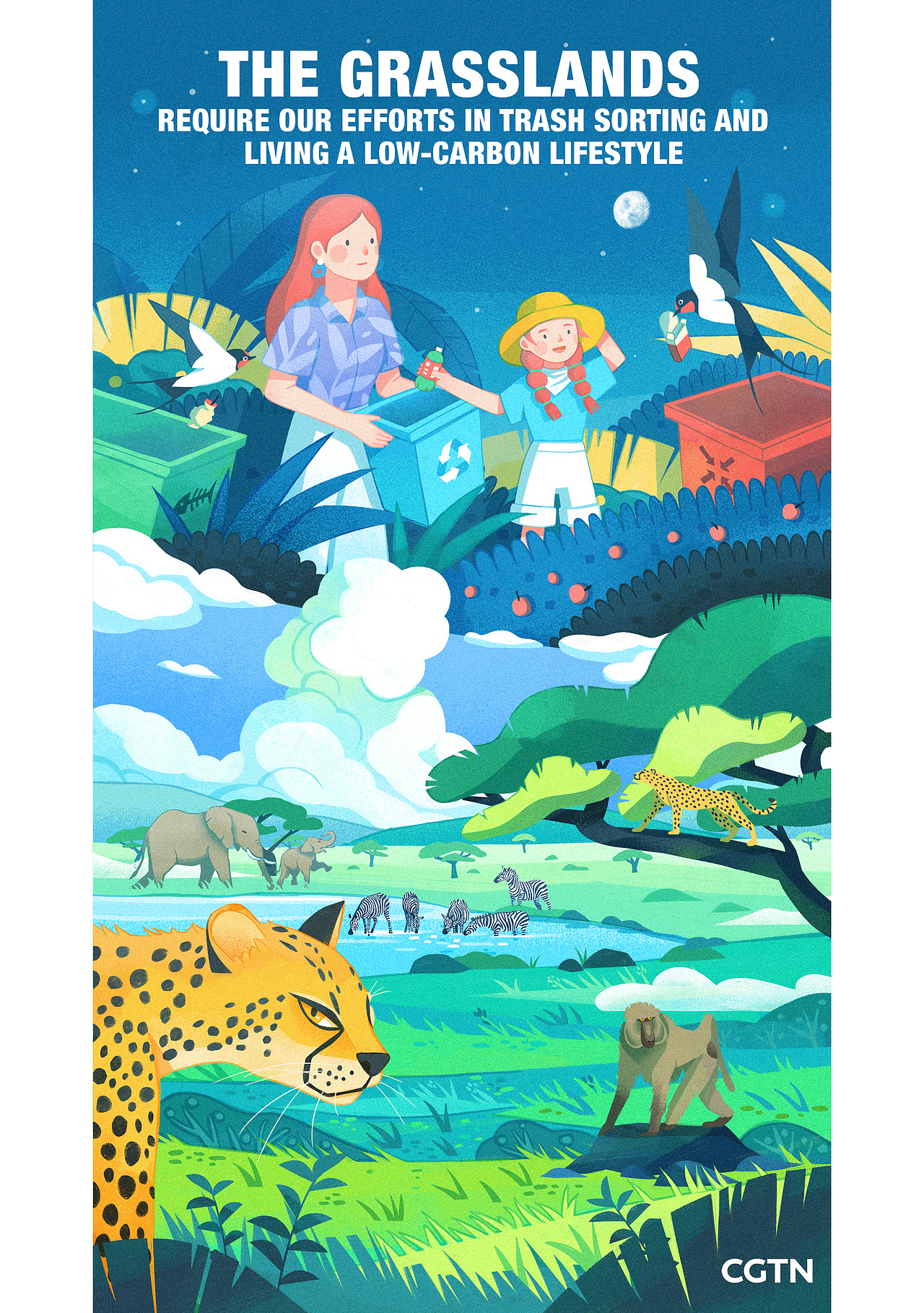 CGTN《关照地球 低碳生活》系列插画（图ZMjc4MDU3NjQ0） - 商业插画 - 站酷设计师甜鱼跳跳Riki原创素材 - 站酷ZCOOL