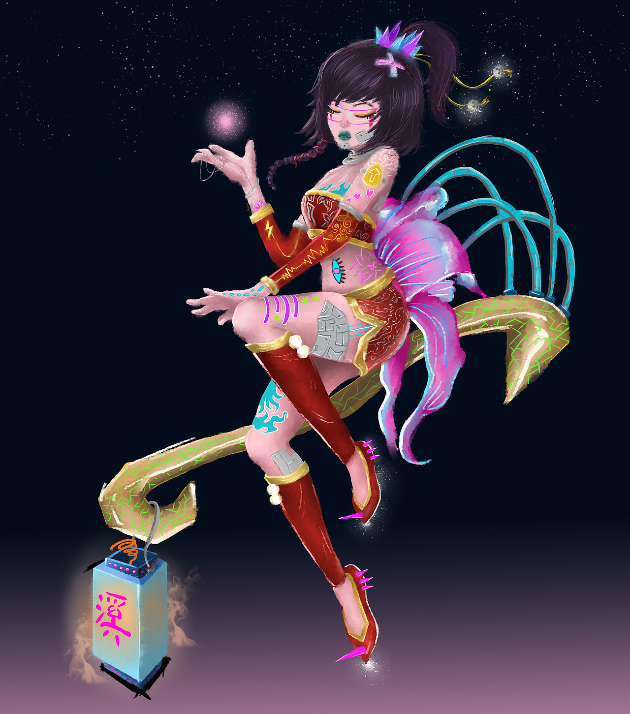 大话西游角色焕新夜溪灵赛博朋克