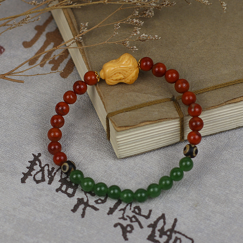 18K三彩缅黄白菜天珠手串