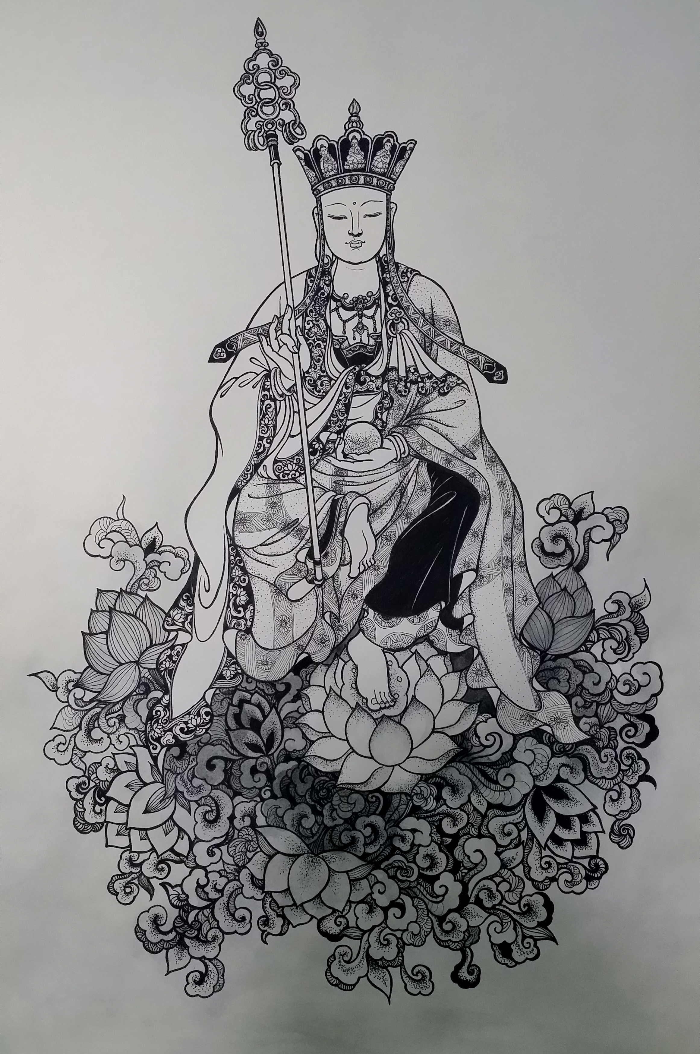 手绘地藏王菩萨(针管笔)