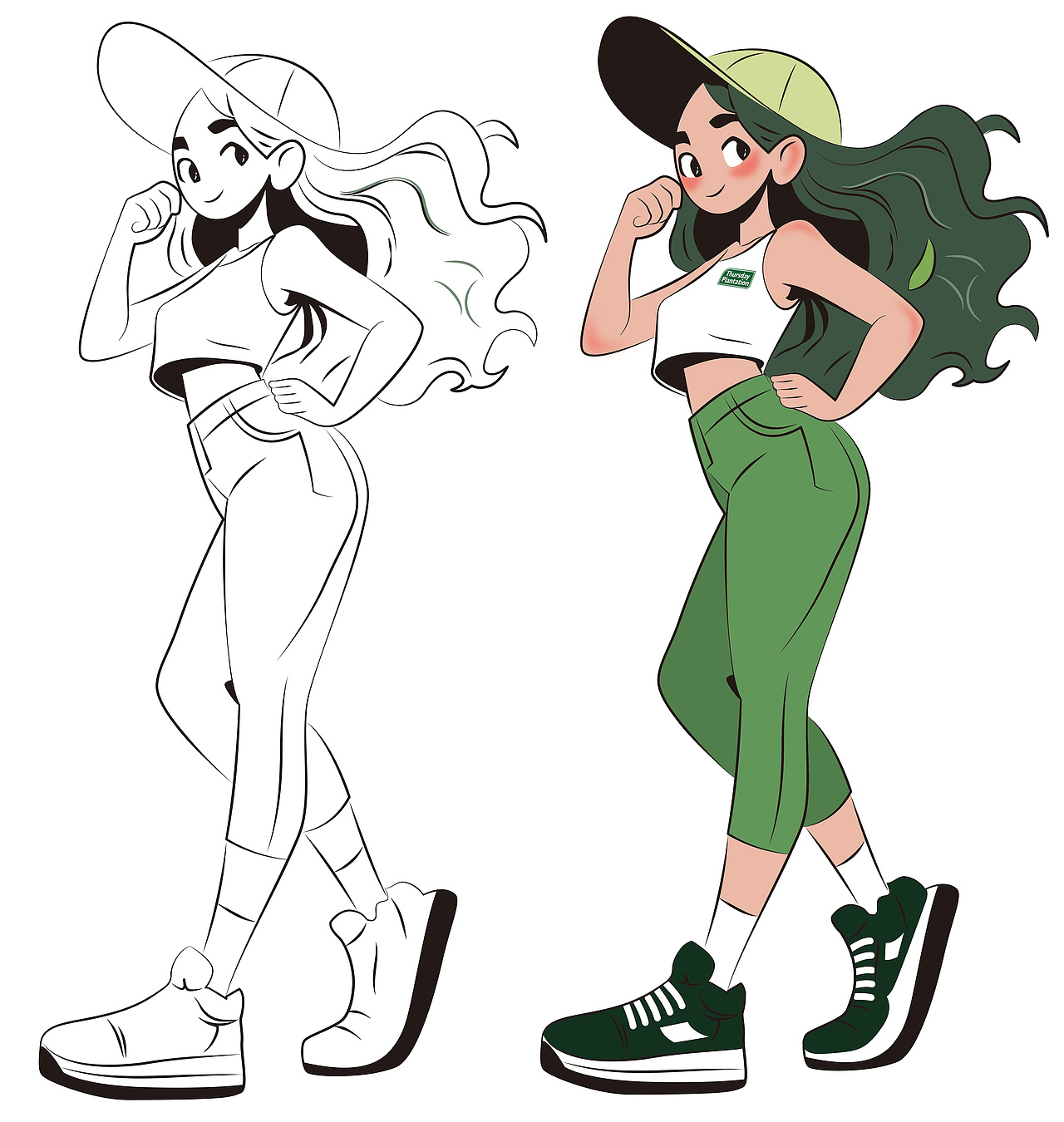 星期四农庄潮酷girl茶茶 线描插画 运动女孩