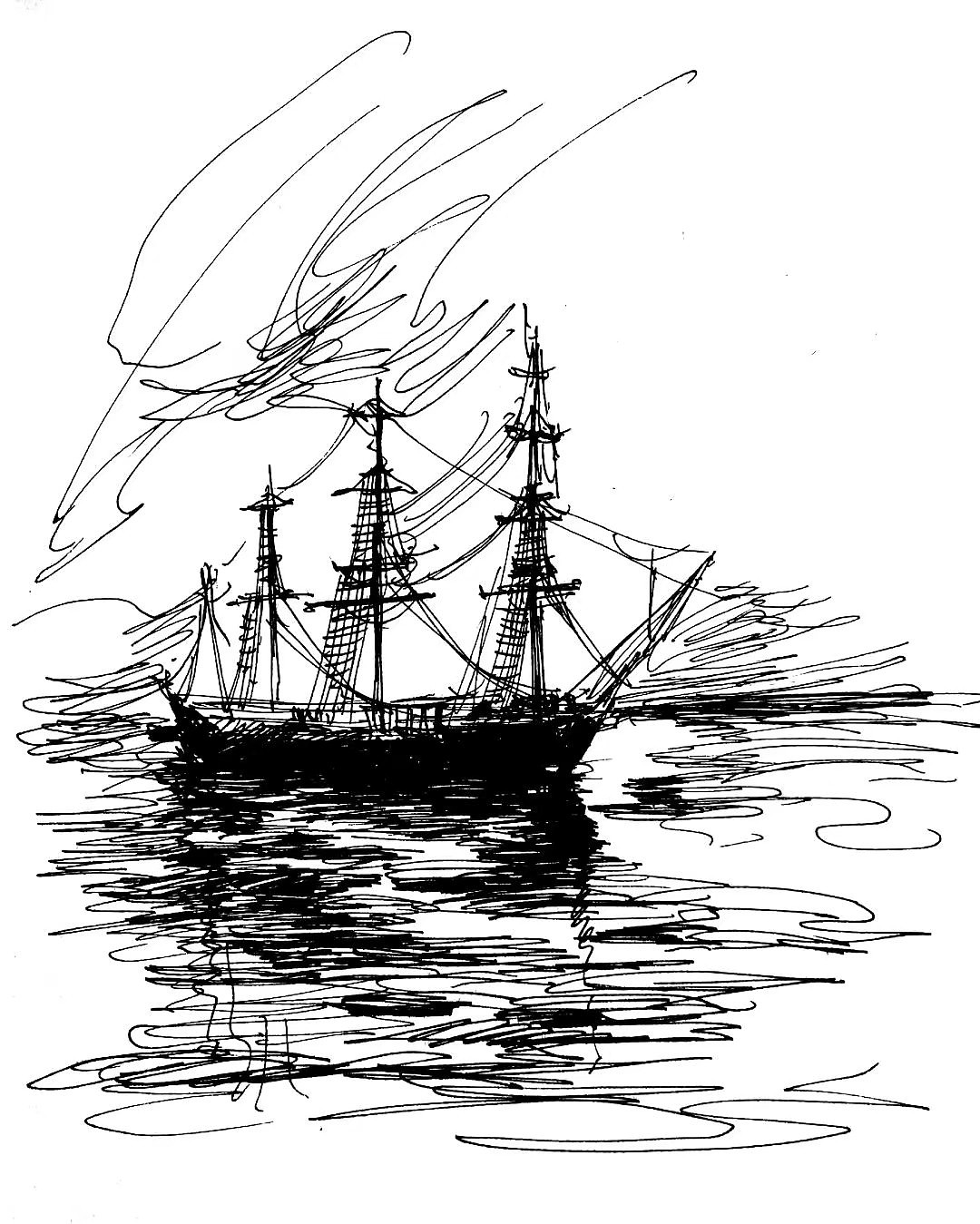 画的船系列钢笔画.