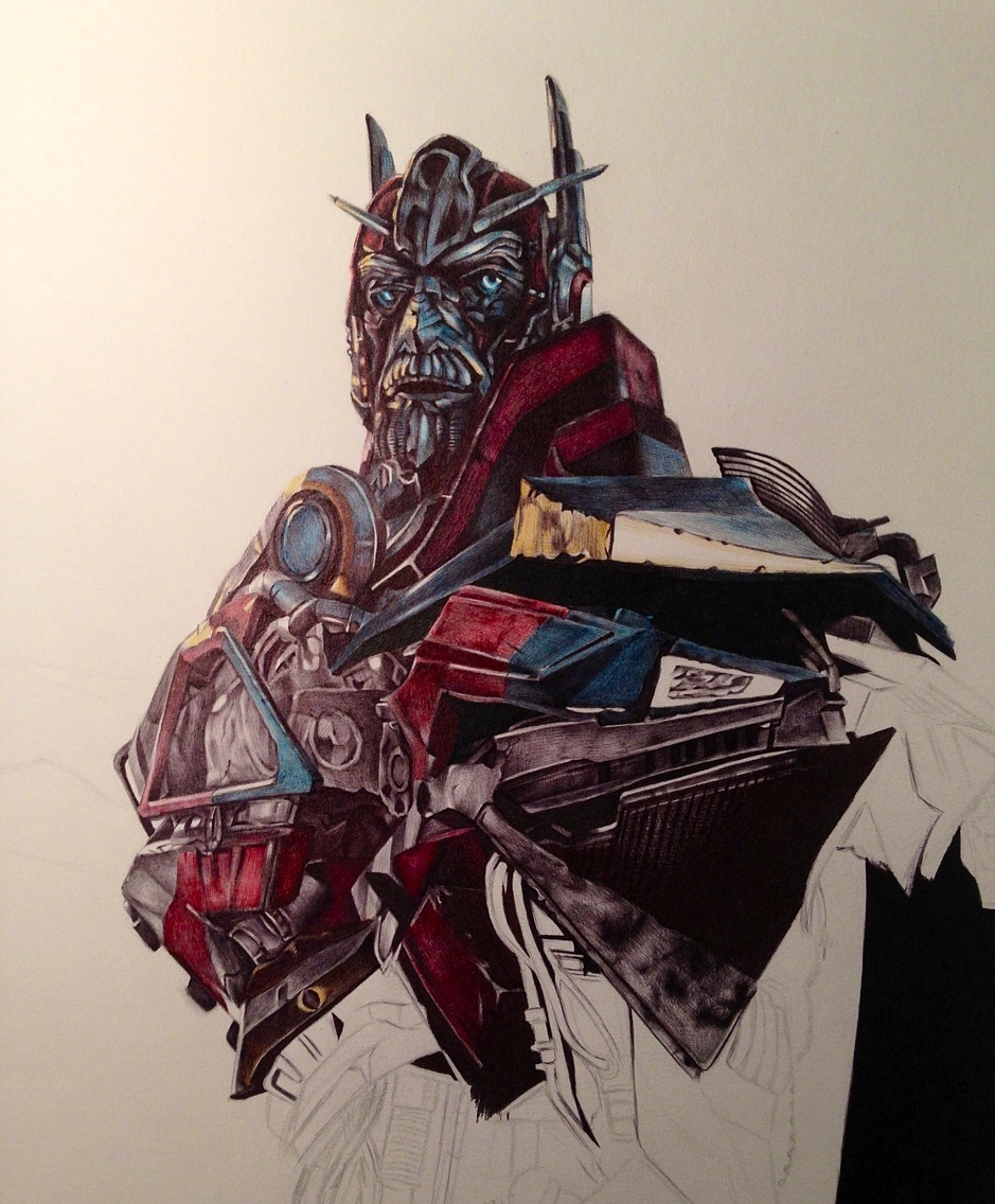 圆珠笔手绘变形金刚御天敌