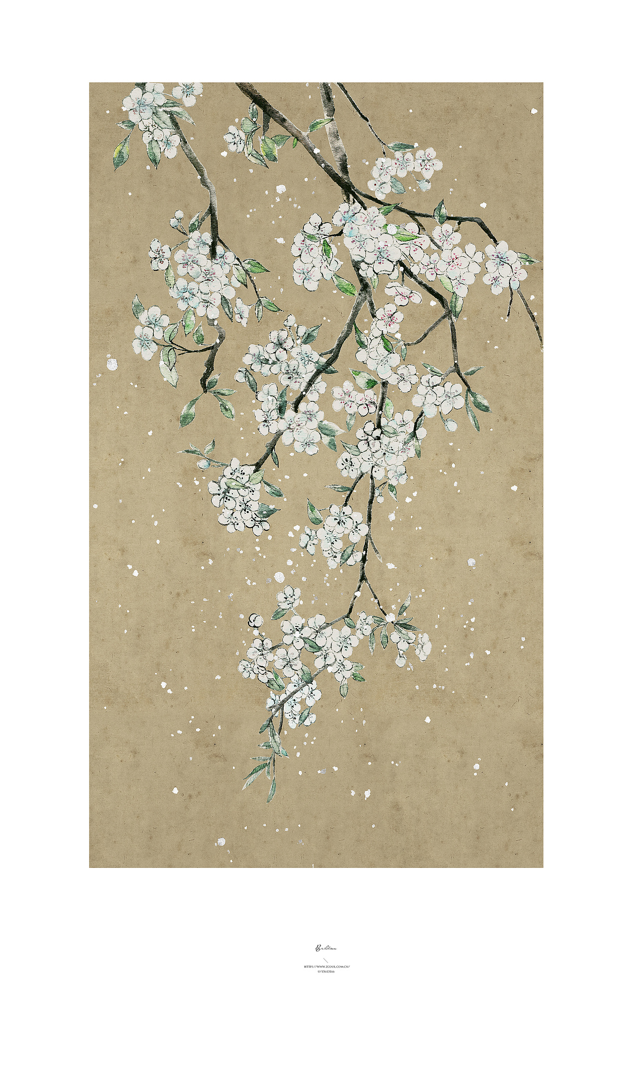 梨花海棠手绘练习插画2020design