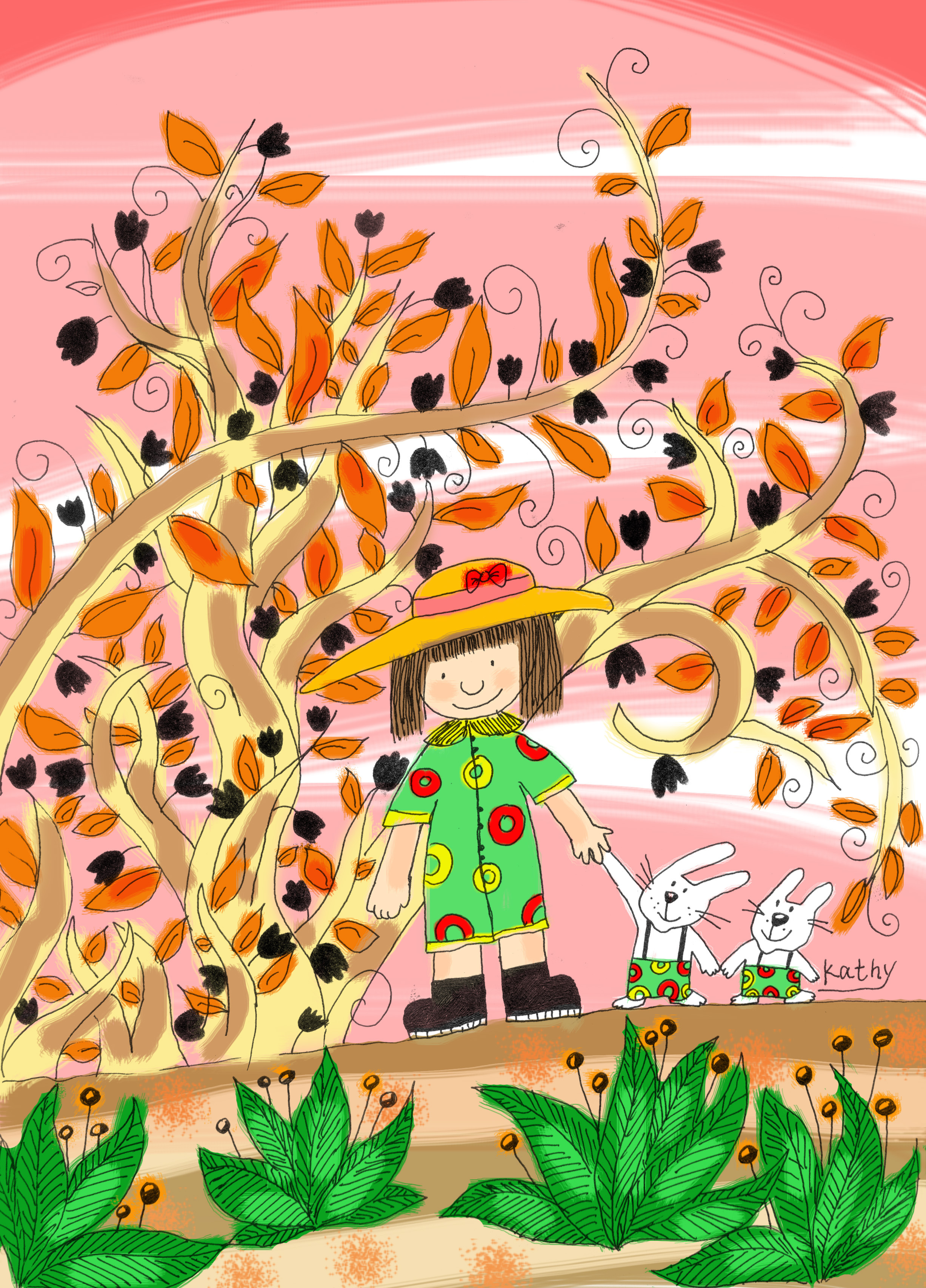 手绘插画电脑上色儿童插画作品森林里的梦想