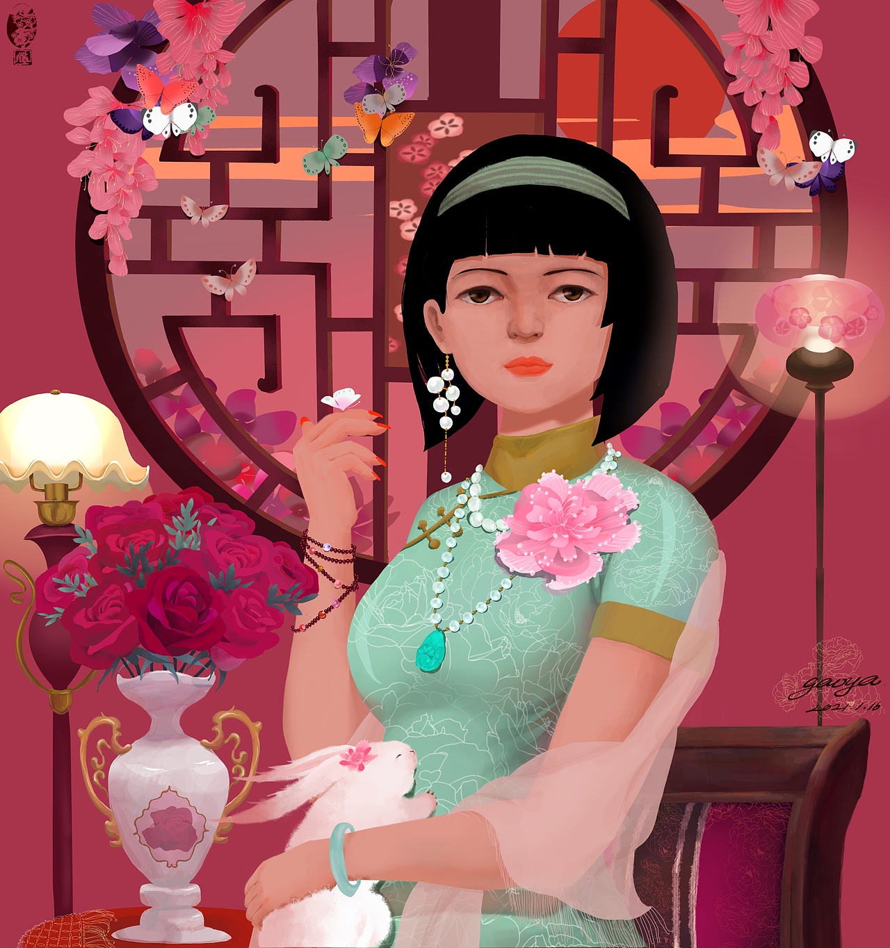 《梦华》系列一|插画|创作习作|春樱下的小兔子_原创作品-站酷(zcool)