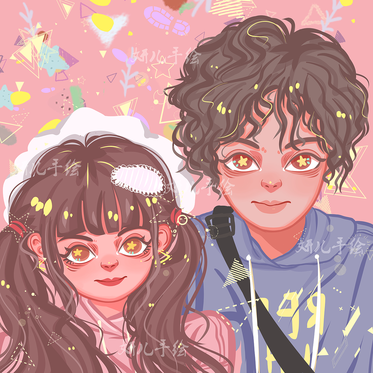 情侣卡通头像手绘|插画|艺术插画|一只猫儿鸭_原创作品-站酷(zcool)